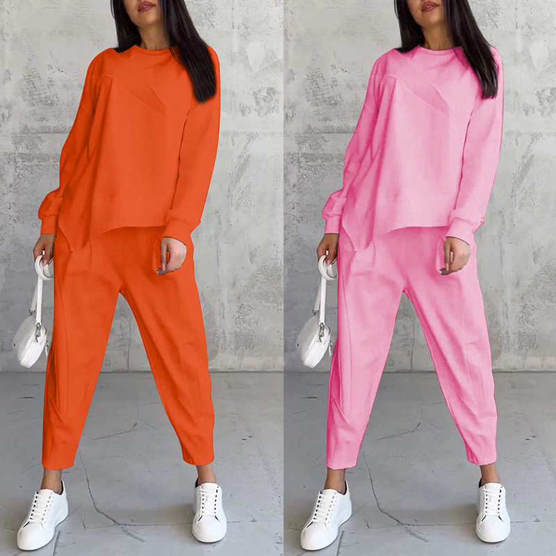 💕Conjunto de sudadera de manga larga con bajo irregular y pantalones para mujer