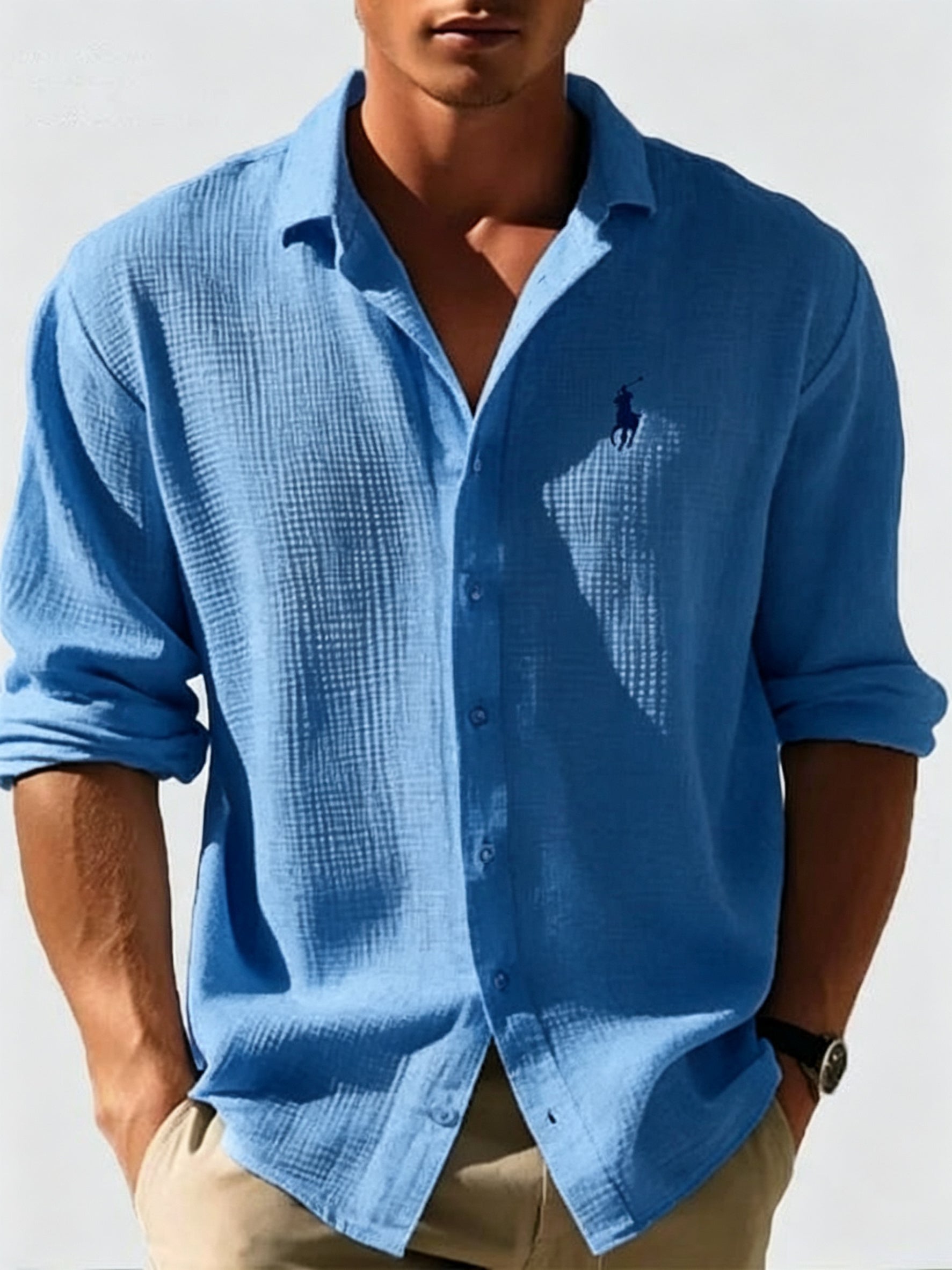 Men's Loose-Fit Waffle-Knit Collared Shirt