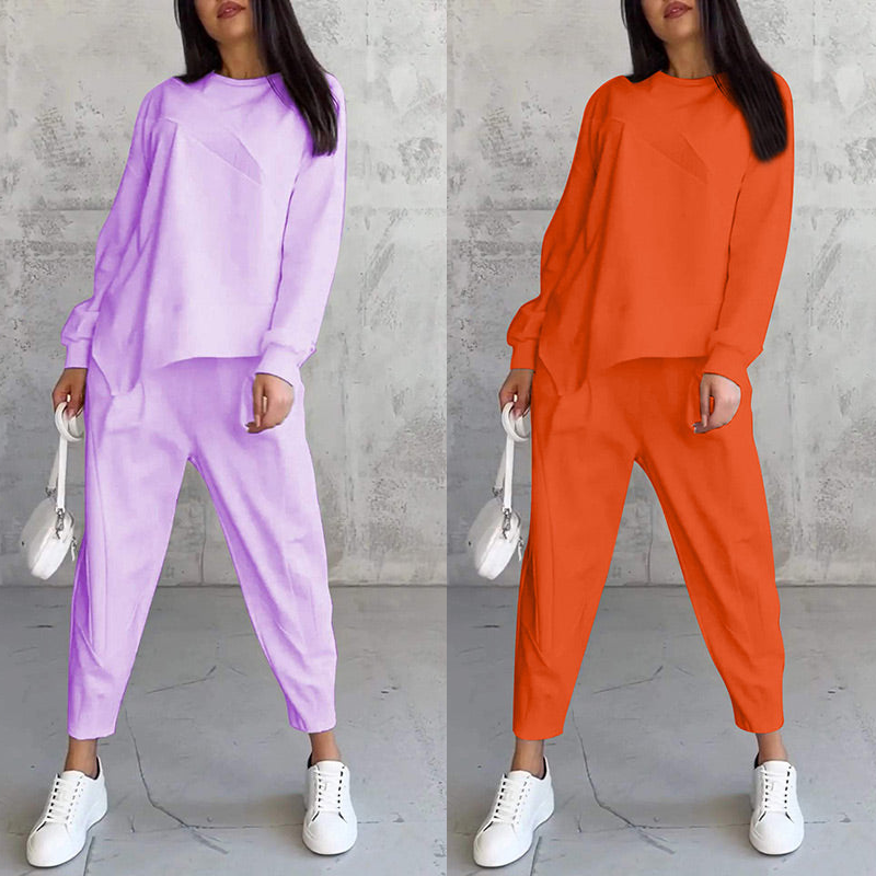 💕Conjunto de sudadera de manga larga con bajo irregular y pantalones para mujer