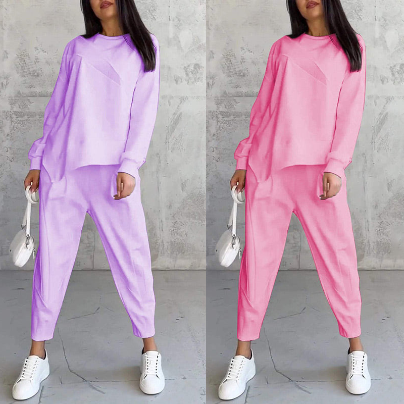 💕Conjunto de sudadera de manga larga con bajo irregular y pantalones para mujer