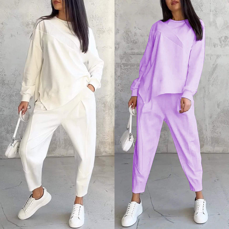 💕Conjunto de sudadera de manga larga con bajo irregular y pantalones para mujer