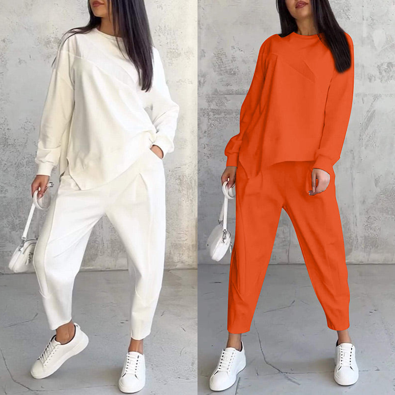 💕Conjunto de sudadera de manga larga con bajo irregular y pantalones para mujer