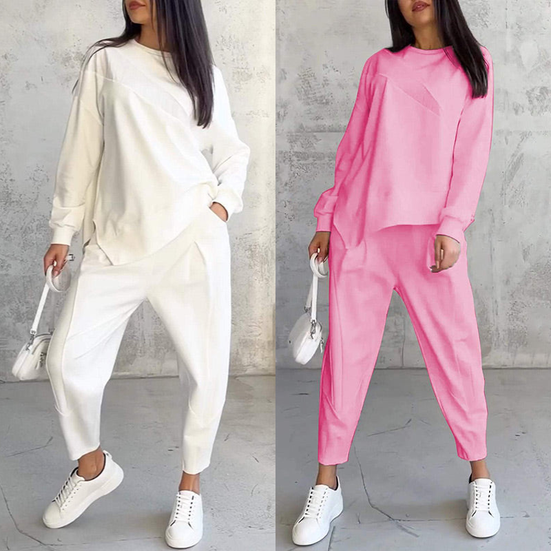 💕Conjunto de sudadera de manga larga con bajo irregular y pantalones para mujer