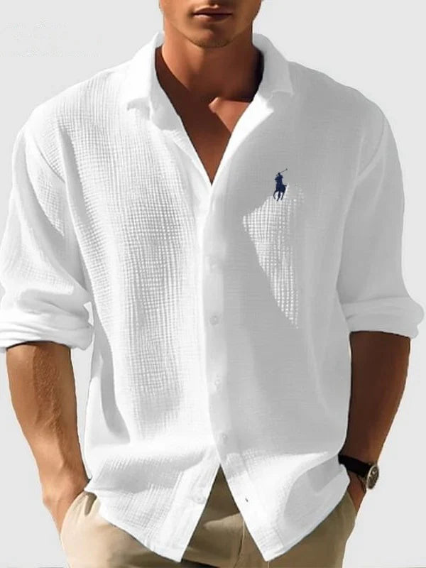 Men's Loose-Fit Waffle-Knit Collared Shirt